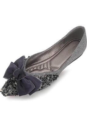 Women's Glitter Pointed Toe Bow Ballet Flat - size 8